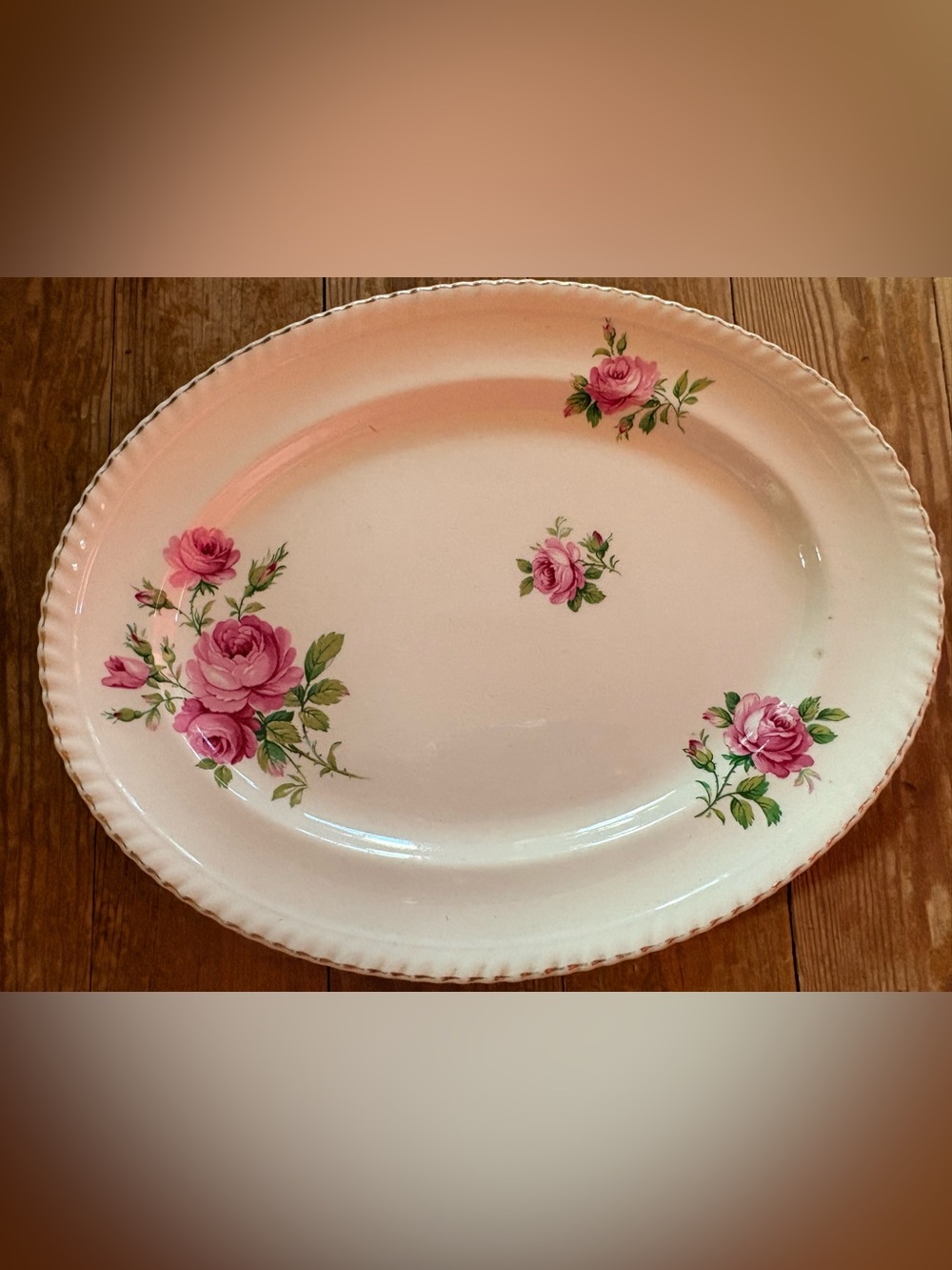 Antique Johnson Bros.       Serving Platter with Pink Rose Motif